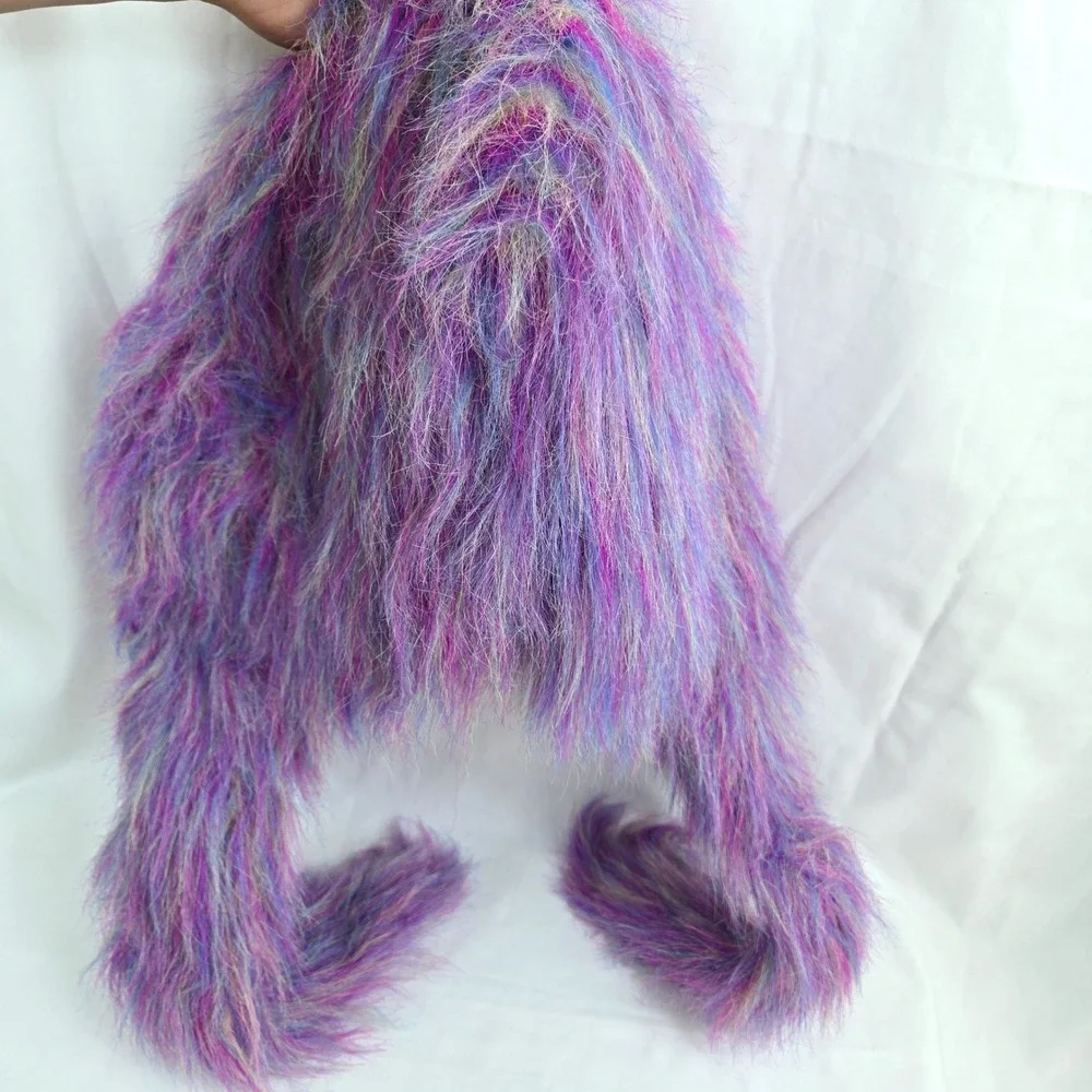 Vintage Hot Topic Big Rainbow Monster Shaggy Faux Fur Rave Hat NEW Mall Goth Y2K